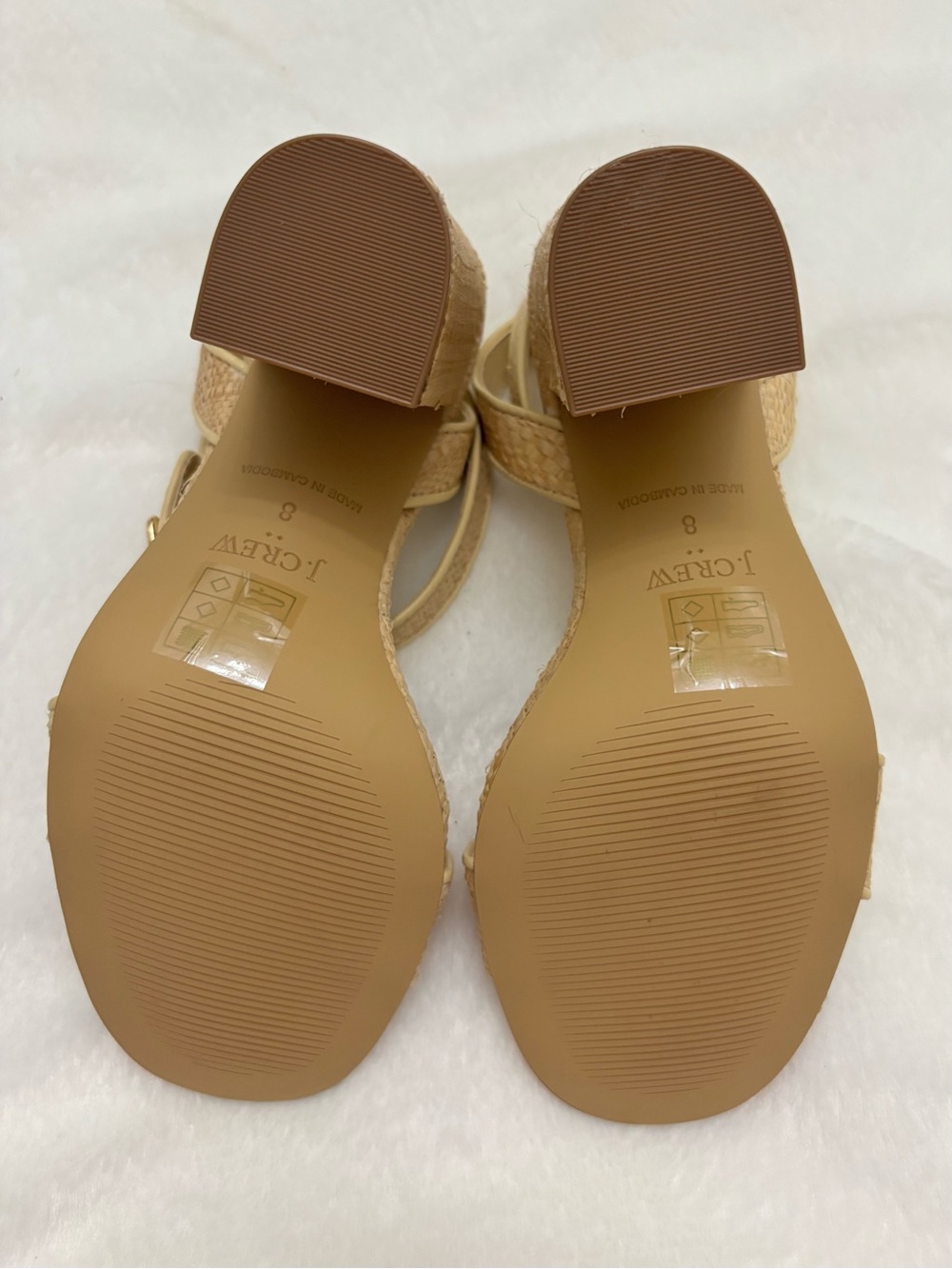 NWOT J Crew Factory Woven Block Heel Neutral Beige Raffia Ankle Strap Sandals - Picture 7 of 9